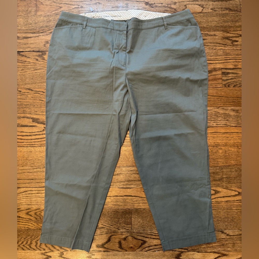Talbots Perfect Crop Pants Women 24W Olive Green Cotton Stretch Cropped Trousers